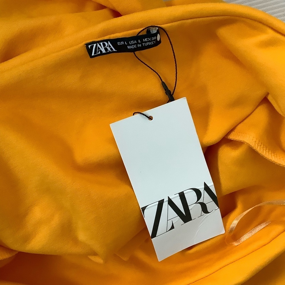 Zara Blogger Fave  Strapless Orange Midi Dress NWT - Picture 7 of 7